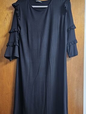 Milan Kiss Black Midi Dress with Ruffle Sleeves